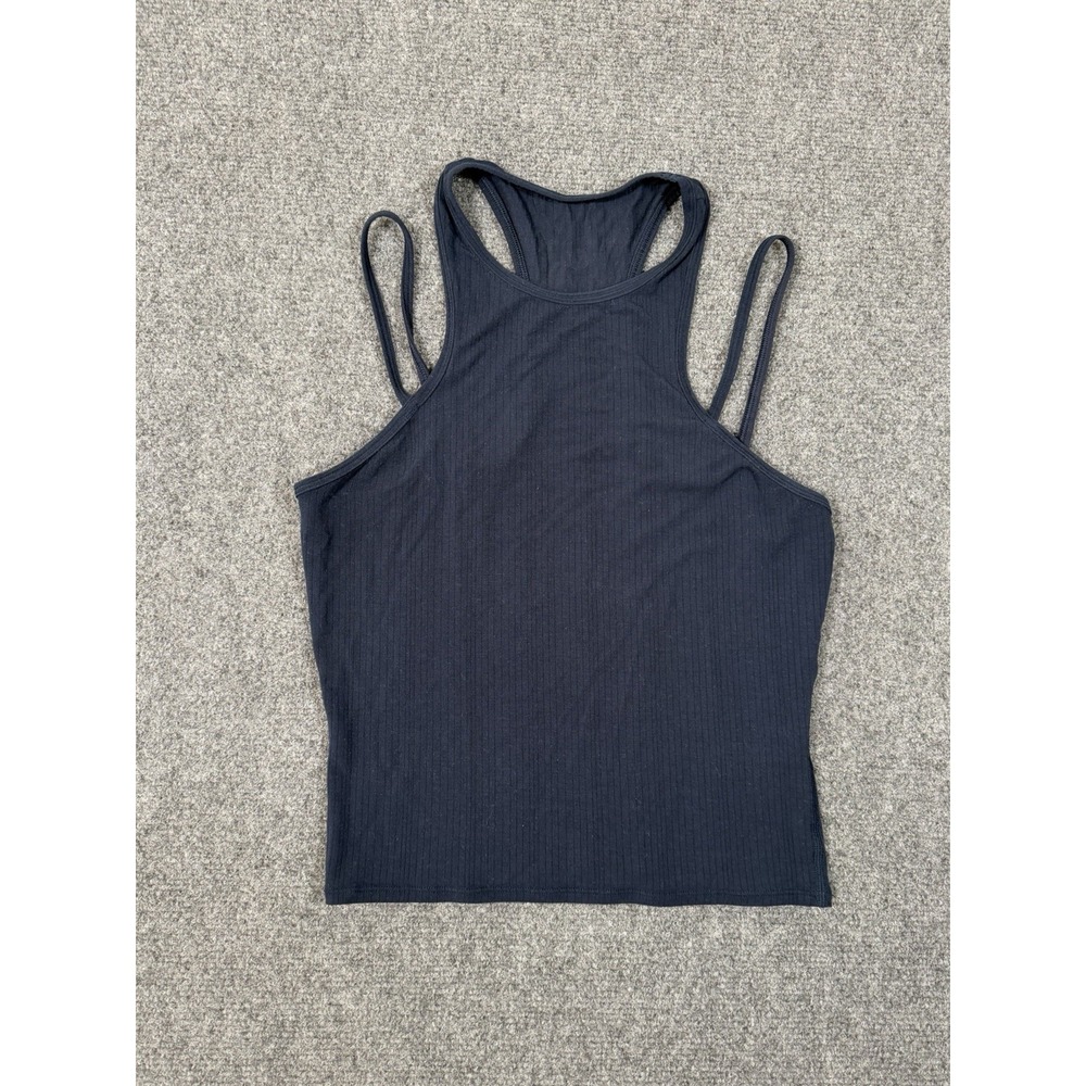 Lululemon Double Strap Yoga Tank Top Womens 4 Navy Ribbed Cropped Modal Silk
